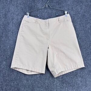 Lands End Light Tan Chino Shorts Women’s 14 Flat Front High Rise 9” Inseam